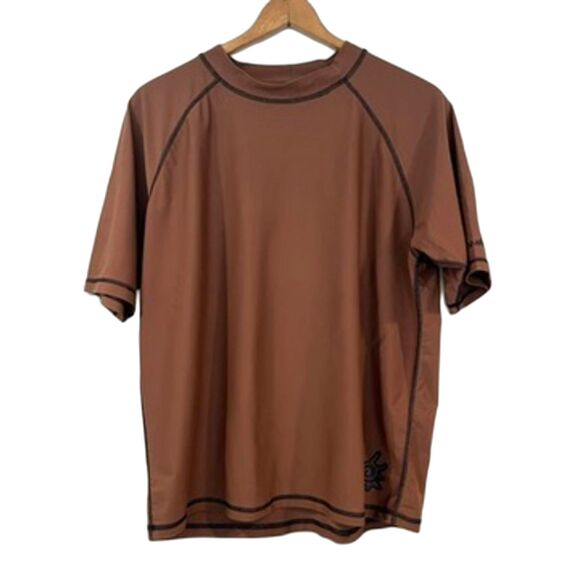 UV Skins Brown Rash Guard Swim Shirt XXL 2XL Mock Neck Short Sleeves - Picture 1 of 6